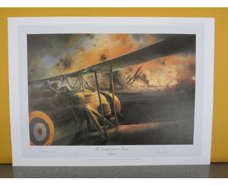 Unframed Robert Taylor print " The Swordfish Attack at Taranto" signed by the artist and Vice Admiral Sir Richard Janvrin &am