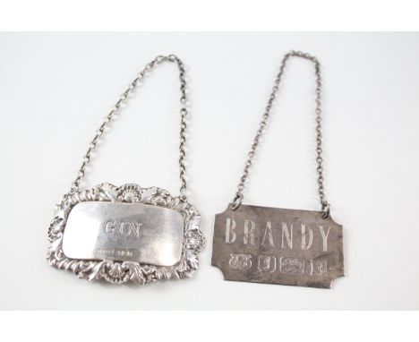 2 x Vintage Hallmarked .925 Sterling Silver Decanter Labels Inc Gin Etc (28g) 2331118