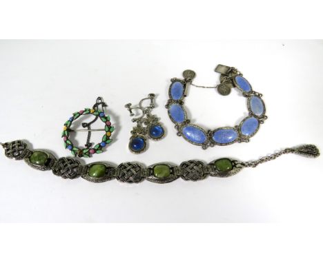 Very Pretty  Silver Bracelet with enamel cabouchons together with a selecton of White metal jewellery. See photos.