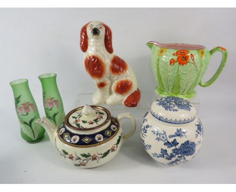 Mixed lot to include a Staffordshire spaniel, Royal Winton jug, Mason lidded jar etc.