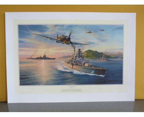 Unframed Commemorative print by Robert Taylor " Voyage into Destiny" 35/50 signed by the artist and three veterans who took p