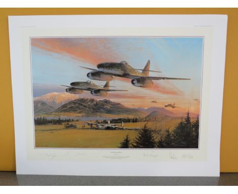 Unframed limited edition print by Robert Taylor "Figher General" No 534/1000 signed by the artist, Adolf Galland and three ve
