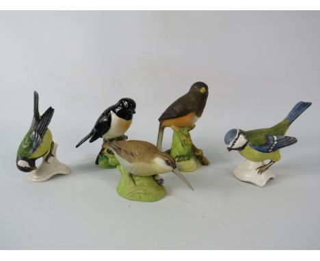 Five ceramic bird figurines, Spode, Aynsley, Beswick and Goebel.