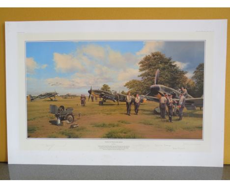 Unframed limited edition print by Robert Taylor " Eagles on the channel front" 35/500 Signed by the artist and five luftwaffe