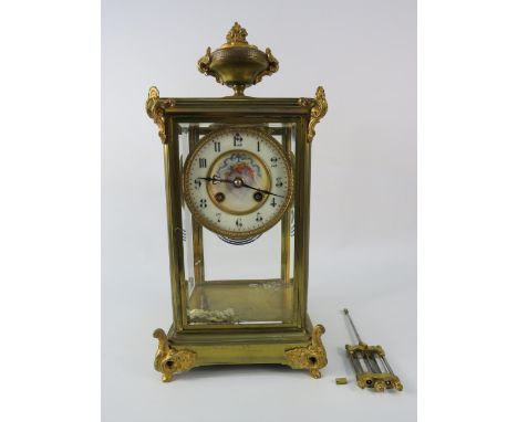 Mid century Vincenti &amp; Cie Medaille D'Argent French mantel clock, bevelled glass sides, enamel face and a mercury pendulu