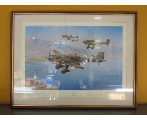 Framed Limited Edition print by Robert Taylor "STUKA" No 40/100 signed by the artist and H Fickel, F Kieslich,K Kuhlmey, H St