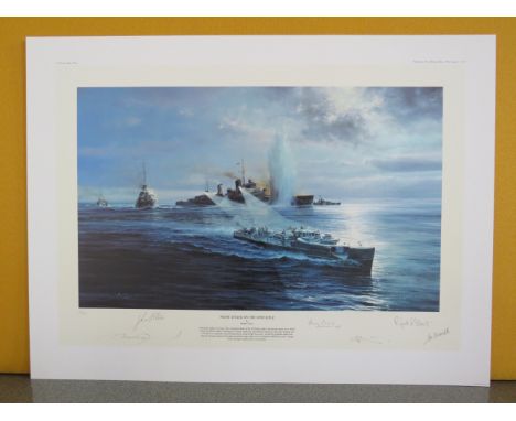 Unframed limited edition print by Robert Taylor "Night Attack on the Newcastle" No 35/500 signed by the artist and Five Sailo