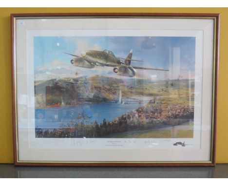 Framed limited edition print " The Bridge at Remagen" by Robert Taylor no 74/1250 signed by the five of the crew memebers. 35