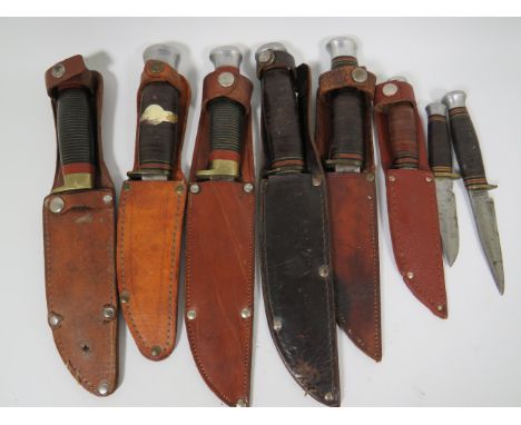 Selection of Hunting Knives with scabbards, some Sheffield made. UK Mainland Postage Only.See photos.