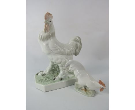 Heubach large ceramics rooster 10" tall (slight damage to comb) plus a smaller Royal Copenhagen rooster.