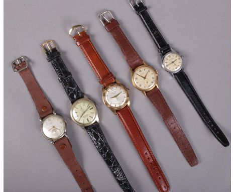 Five gents manual wristwatches. Includes Block Bros, Commodoor, Juvenia, ERC and Orator.  Block Bros and Juvenia not running.