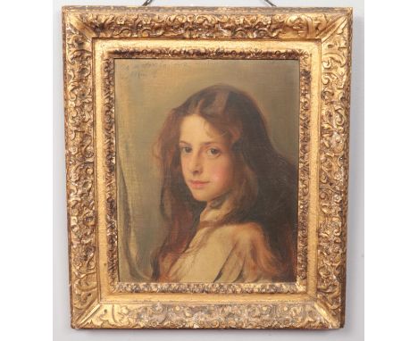 Attributed to Philip Alexius De Laszlo MVO, PRBA { 1869 - 1937 } An early 20th century gilt framed oil on board, portrait of 