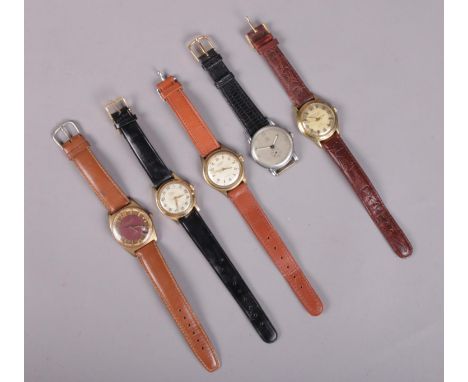 Five gents manual wristwatches. Including Crosby, Rocar, Eppo Eminent, Vialux and Eko.  All running.