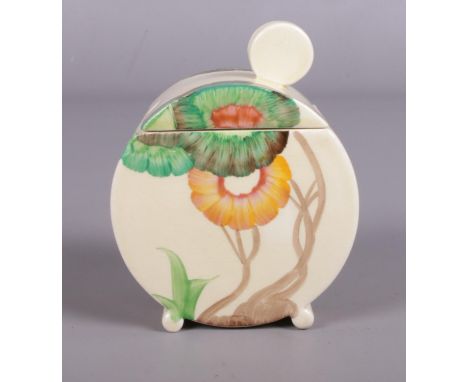 A Clarice Cliff Bonjour preserve pot decorated in the Aurea pattern. Marked Wilkinson LTD to the base. (10cm tall)  Crazing, 