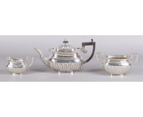 A Victorian silver three part tea set assayed Birmingham 1899 by Elkington &amp; Co Ltd. Bearing Registered number and broad 