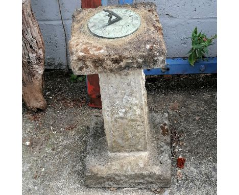 Square pedestal with bronze sundial 62cm high base  28cm x 28cm 