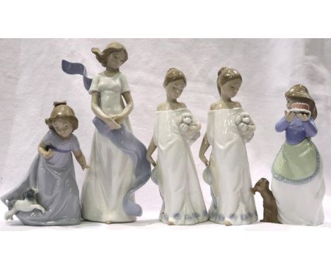 Five Nao figurines, tallest H: 25 cm. No cracks, chips or visible restoration. P&amp;P Group 3 (£25+VAT for the first lot and