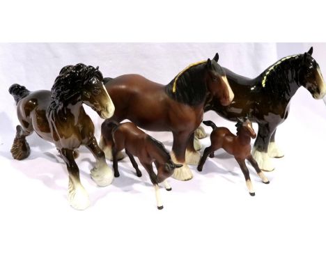 Three Beswick horses and two Beswick Foals, largest H: 22 cm. No cracks, chips or visible restoration. P&amp;P Group 3 (£25+V