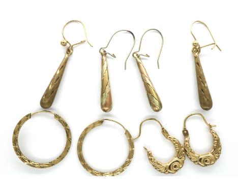 Four pairs of presumed 9ct gold earrings, combined 3.2g. P&amp;P Group 1 (£14+VAT for the first lot and £1+VAT for subsequent