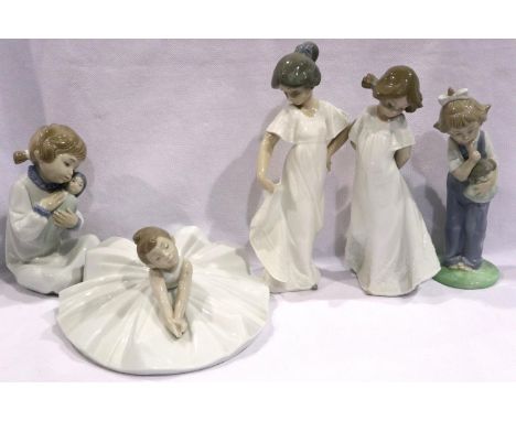 Five Nao figurines tallest H: 23 cm. No cracks, chips or visible restoration. P&amp;P Group 3 (£25+VAT for the first lot and 