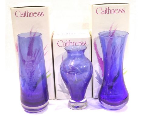 Three boxed Caithness vases, largest H: 22 cm. P&amp;P Group 3 (£25+VAT for the first lot and £5+VAT for subsequent lots) 