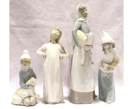Four Lladro figurines, largest H: 27 cm. No cracks, chips or visible restoration. P&amp;P Group 3 (£25+VAT for the first lot 