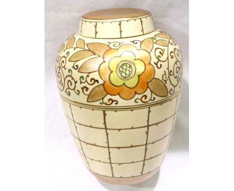 Charlotte Rhead lidded ginger jar, H: 26 cm. No cracks, chips or visible restoration. P&amp;P Group 3 (£25+VAT for the first 