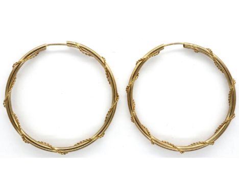 Pair of 9ct gold hoop earrings, D: 32 mm, 1.7g. P&amp;P Group 1 (£14+VAT for the first lot and £1+VAT for subsequent lots) 