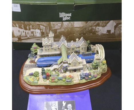 Lilliput Lane Coronation at Lancaster Station limited edition No.57 with deeds, minor losses to bridge. P&amp;P Group 3 (£25+