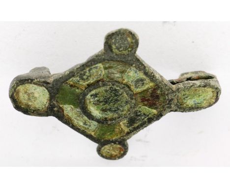 Circa 6 - 7th century Anglo Saxon brooch with some enamel intact, L: 30 mm. P&amp;P Group 0 (£5+VAT for the first lot and £1+
