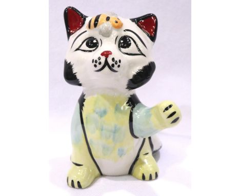 Lorna Bailey cat and bee figurine, H: 12 cm. No cracks, chips or visible restoration. P&amp;P Group 1 (£14+VAT for the first 