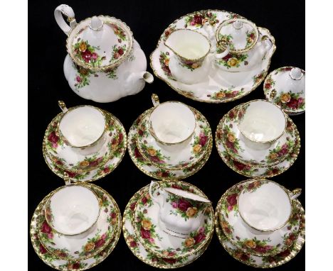 Royal Albert twenty two piece tea service in the Old Country Roses pattern, first quality. No cracks, chips or visible restor