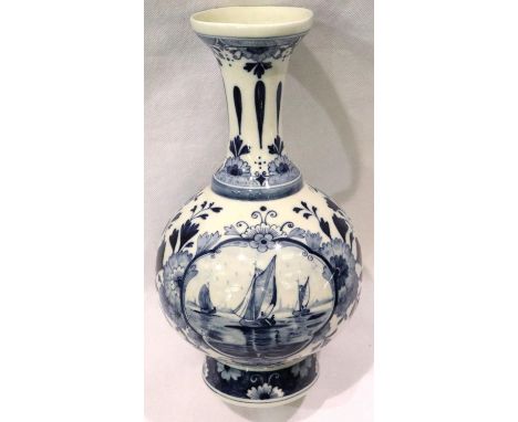Delft bulbous lamp base H: 28 cm. No cracks, chips or visible restoration. P&amp;P Group 2 (£18+VAT for the first lot and £3+