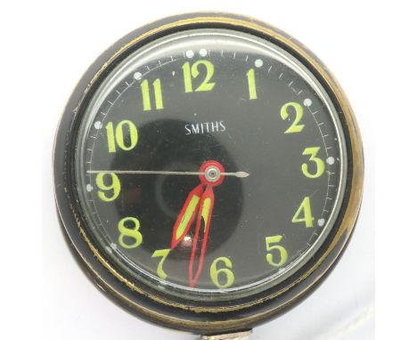 Smiths black face, bottom wind car back with magnetic clock, D: 45 mm, working at lotting. P&amp;P Group 1 (£14+VAT for the f