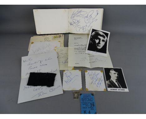 THE BEATLES - a small autograph album and loose quantity of signatures including verified Paul McCartney and John Lennon, a p