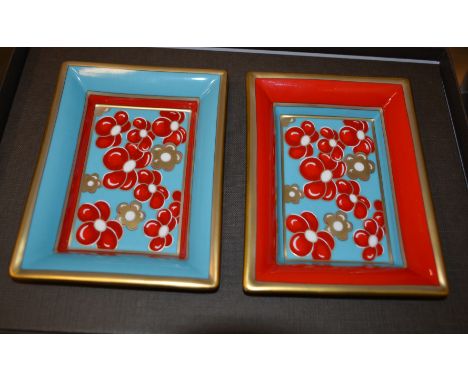 Pair of Patek Philippe rectangular porcelain pin trays, 11.5mm x 8.5mm, produced by Limoges, boxed.