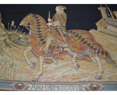 Belgian machine made tapestry wall hanging, Knight in Armour.