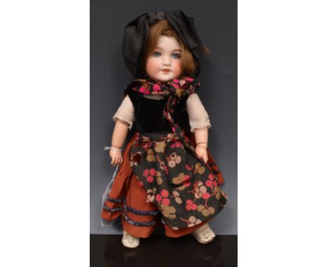 French Bisque head character doll, Unis Francs No 301, original costume, 28cm.