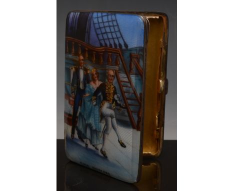 Silver and enamel cigarette box, import marks for London 1928, HMS Pinafore, 8.5cm.