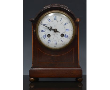 Mahogany mantle clock, second quarter of 19th Century, white enamelled dial, signed JUMP et FILS , Paris, 93 Mount Street, Lo