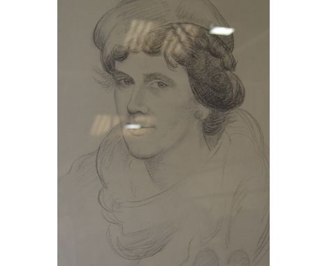 John Dobbin, Portrait of a Lady, head and shoulders length, signed, charcoal drawings, 42cm x 35cm and another figure study, 
