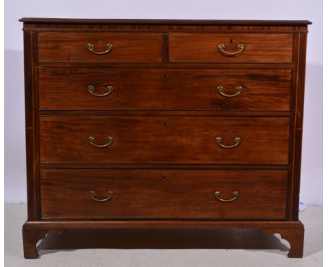Victorian mahogany chest of drawers, moulded edge, fitted with two short and three long drawers, bracket feet, width 122cm.