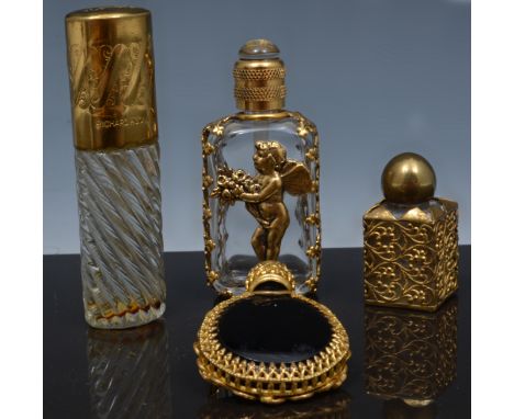 Collection of miniature glass, ceramic and metal miniature scent bottles, some branded.