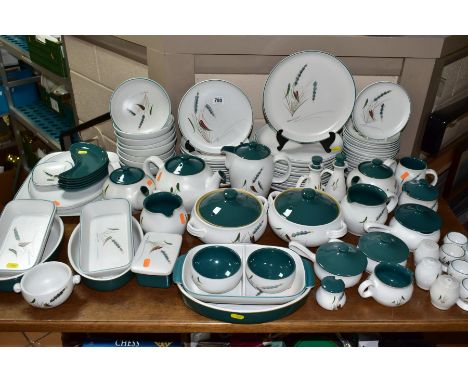 A NINETY SIX PIECE DENBY GREENWHEAT DINNER SERVICE, some pieces stamped A College, backstamps vary, comprising a coffee pot, 