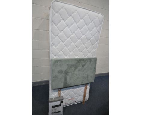 A SINGLE HEALTHBEDS HYPO-ALLERGENIC MATTRESS with divan, light green headboard and mattress protector (3)