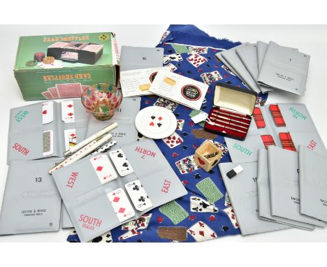 A BRIDGE PLAYING CARDS SET,  to include  a boxed set of four cards theamed pencils stamped sterling silver, and additional le