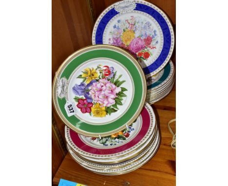 A SET OF BONE CHINA ROYAL HORTICULTURAL SOCIETY CHELSEA FLOWER SHOW YEAR PLATES, 1981 TO 1990 AND 1993 TO 2001, 1997 is badly