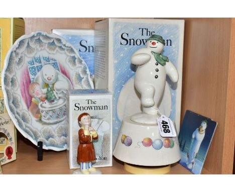 THREE PIECES OF BOXED ROYAL DOULTON THE SNOWMAN CERAMIC WARES, comprising a Snowman Magic DS5 musical figurine, a James DS1 f