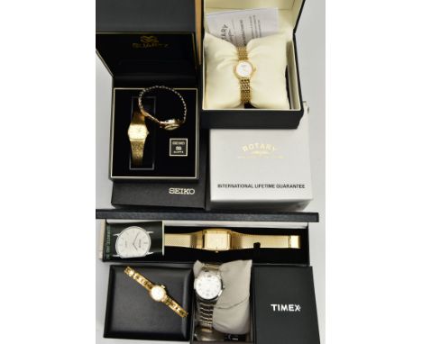 AN ASSORTMENT OF WRISTWATCHES, to include three ladys  wristwatches, names to include Rotary, Seiko, and Inventic, together w