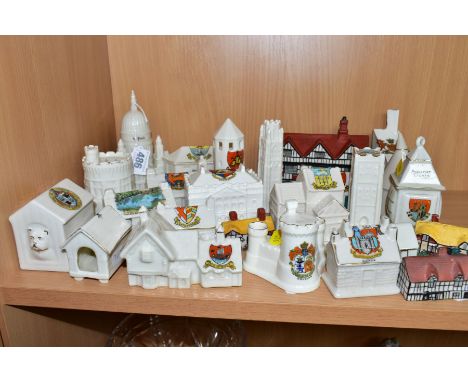 A COLLECTION OF ARCHITECTURE THEMED CRESTED CHINA AND OTHER CERAMIC BUILDINGS, over twenty pieces to include an A &amp; S Arc
